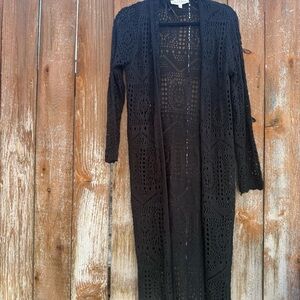 Chelsea & Theodore Womens Black Knit Knee Length Cardigan Sweater Size Large